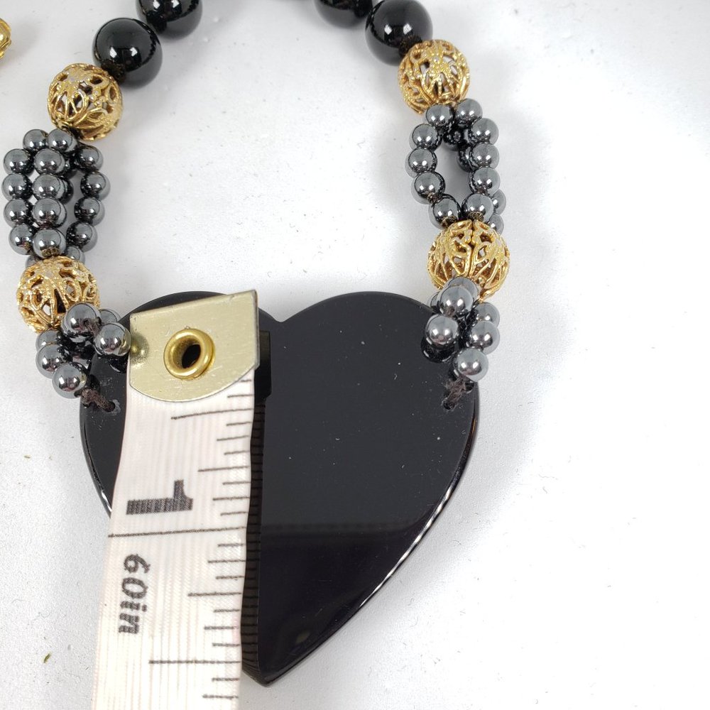 Black heart necklace w/charcoal & black beads - Picture 8 of 11